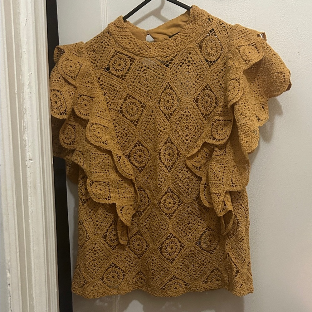 INC International Concepts Mustard Crochet Blouse